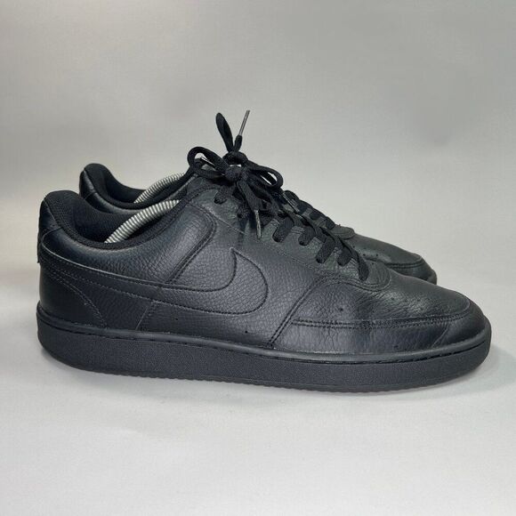 Nike Court Vision Low Shoes Men's Size 11 Black Leather Classic Retro Sneakers - Picture 1 of 12